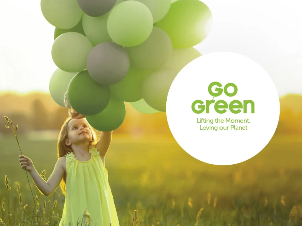 Biodegradable Gemar USA balloons promoting environmental awareness for Earth Day