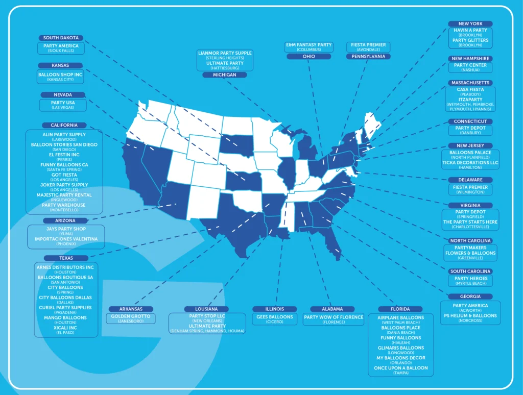 Gemar USA distributor network map – best balloon brand
