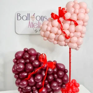 Vino and pink balloon bouquet with ribbon, romantic balloon gift arrangement