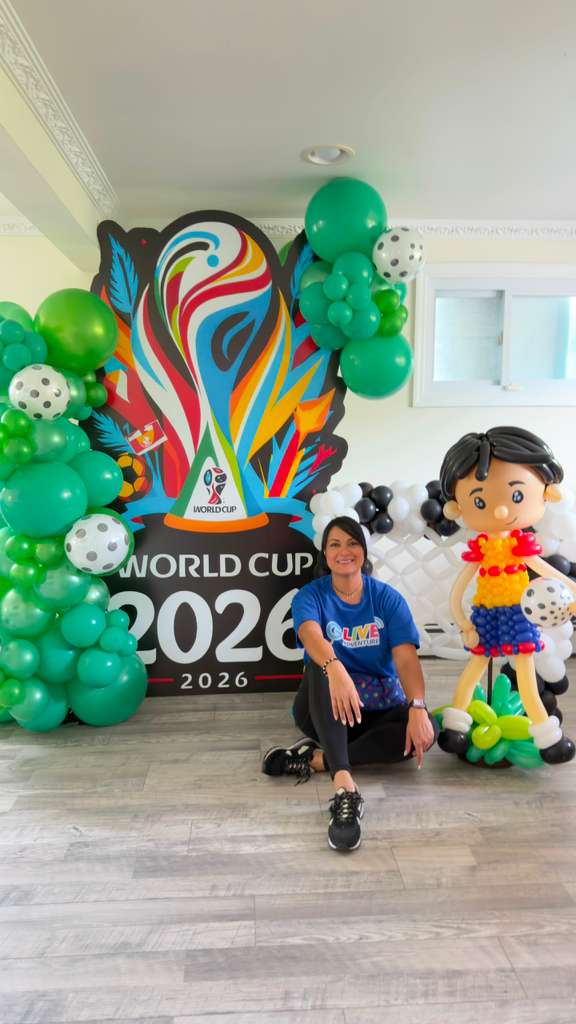 Soccer-inspired balloon decor showing seasonal balloon trends for World Cup watch parties and summer outdoor events